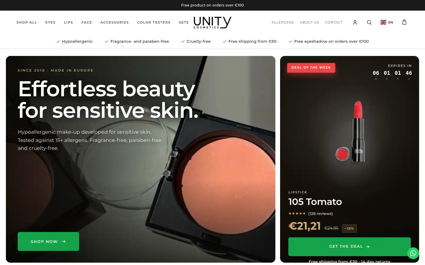 Screenshot of unitycosmetics.com
