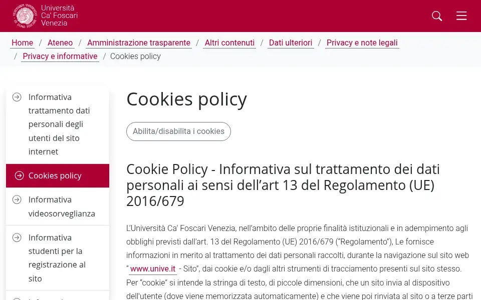 Screenshot of unive.it
