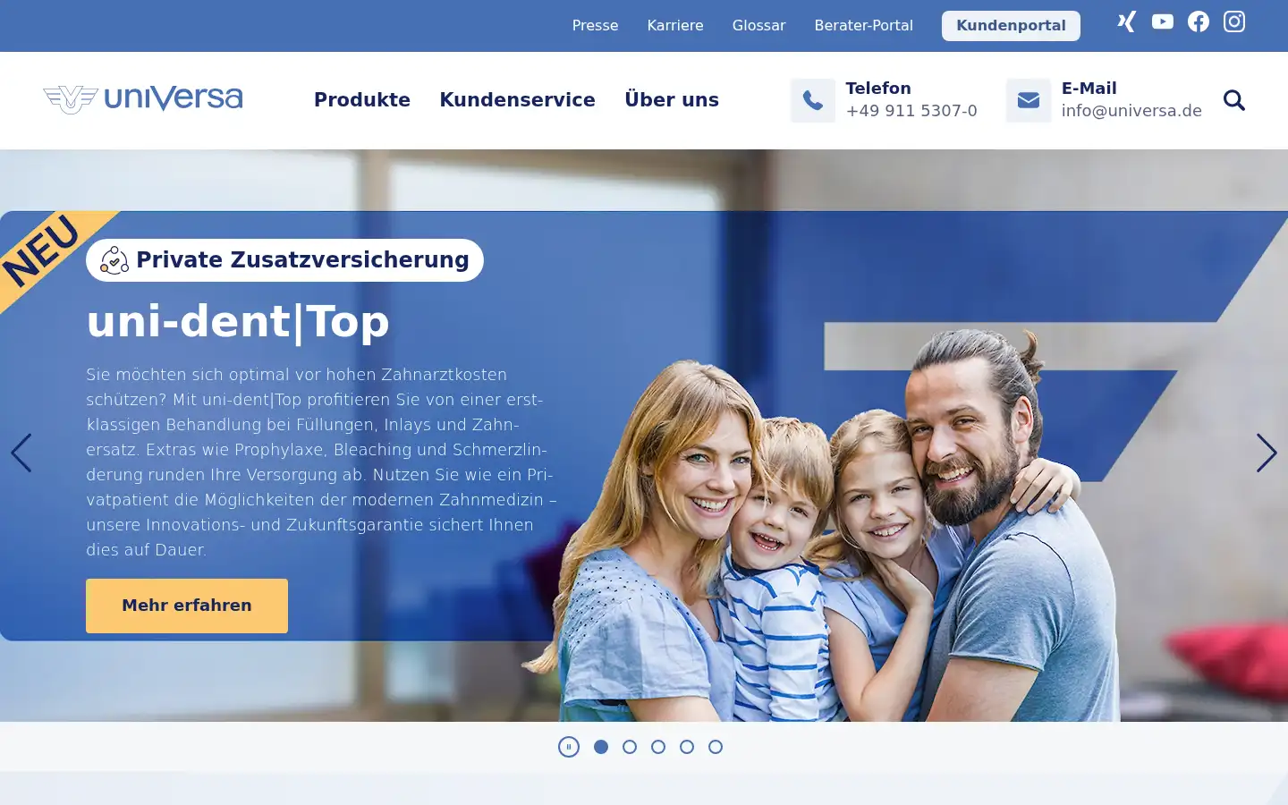 Screenshot of universa.de