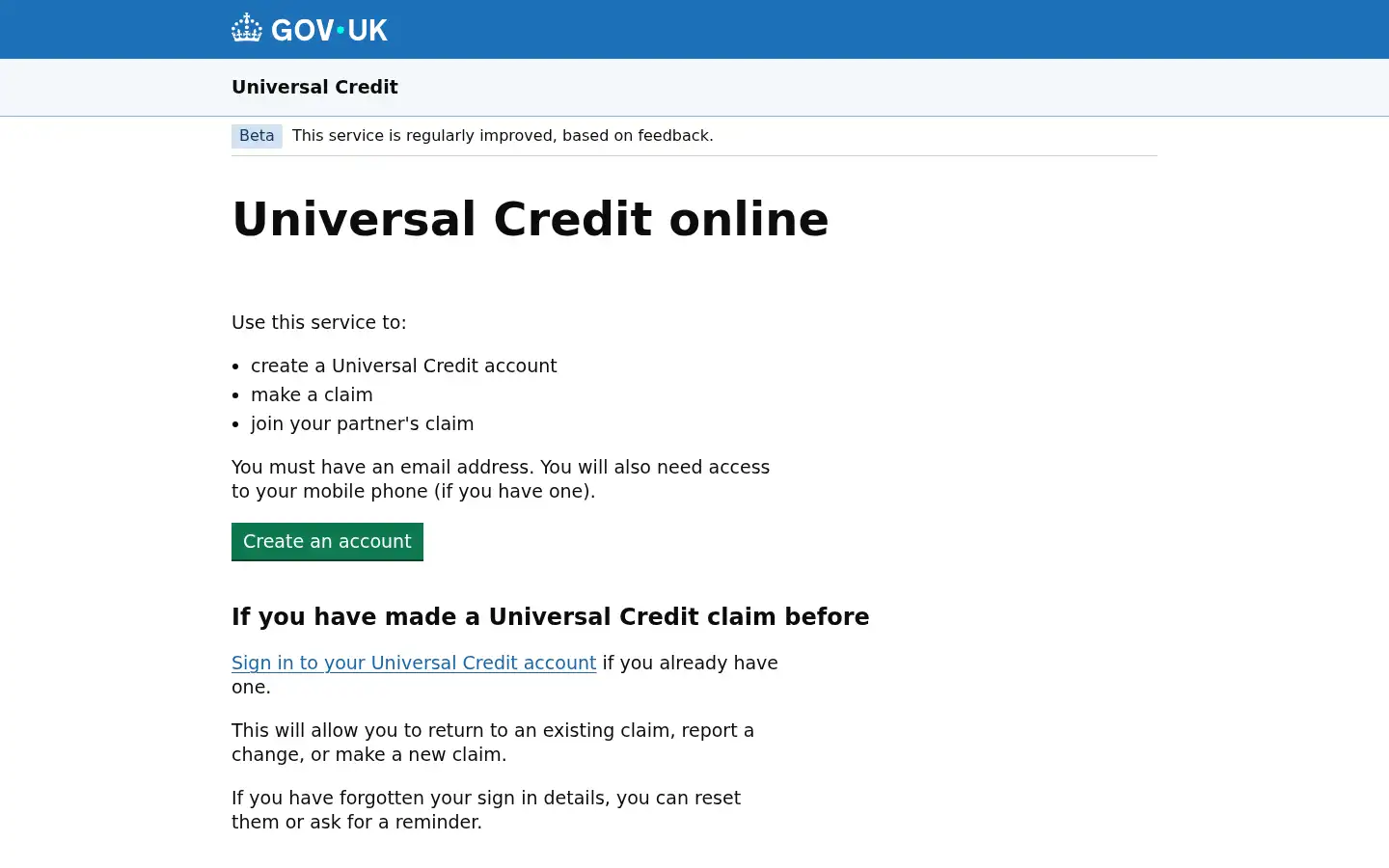 Screenshot of universal-credit.service.gov.uk
