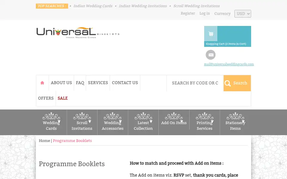 Screenshot of universalweddingcards.com