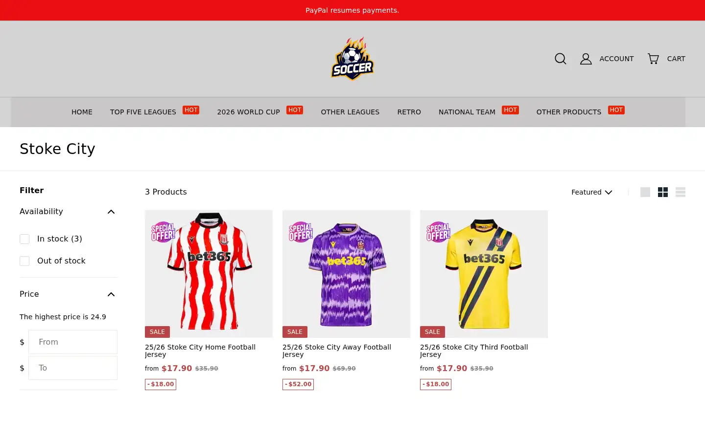 Screenshot of universefootjersey.com