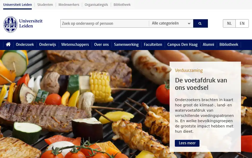 Screenshot of universiteitleiden.nl