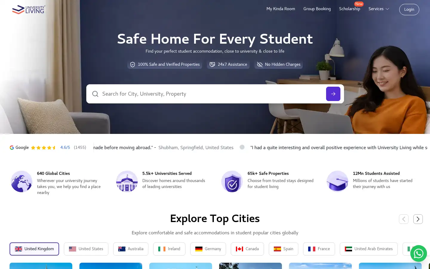 Screenshot of universityliving.com