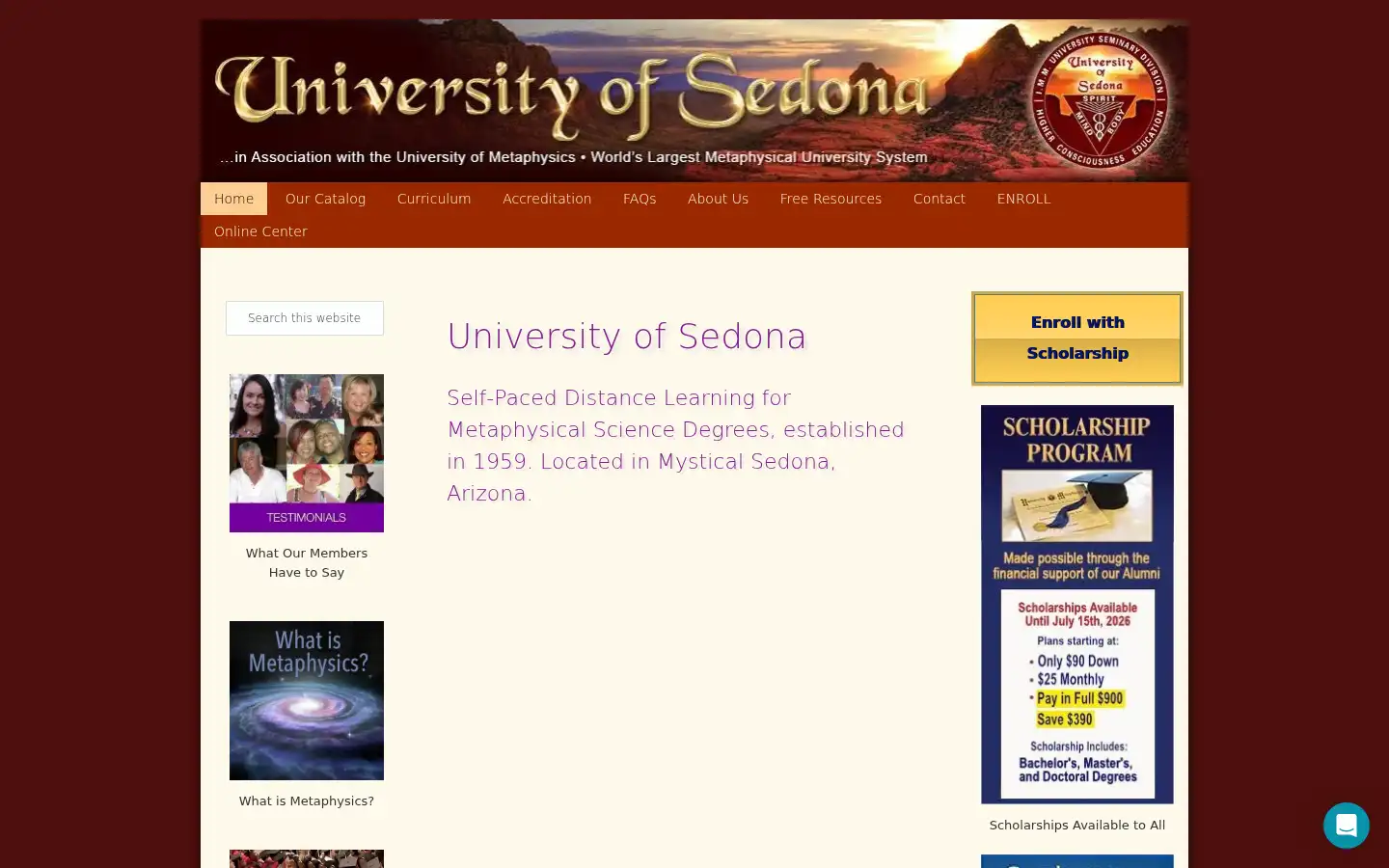 Screenshot of universityofsedona.com