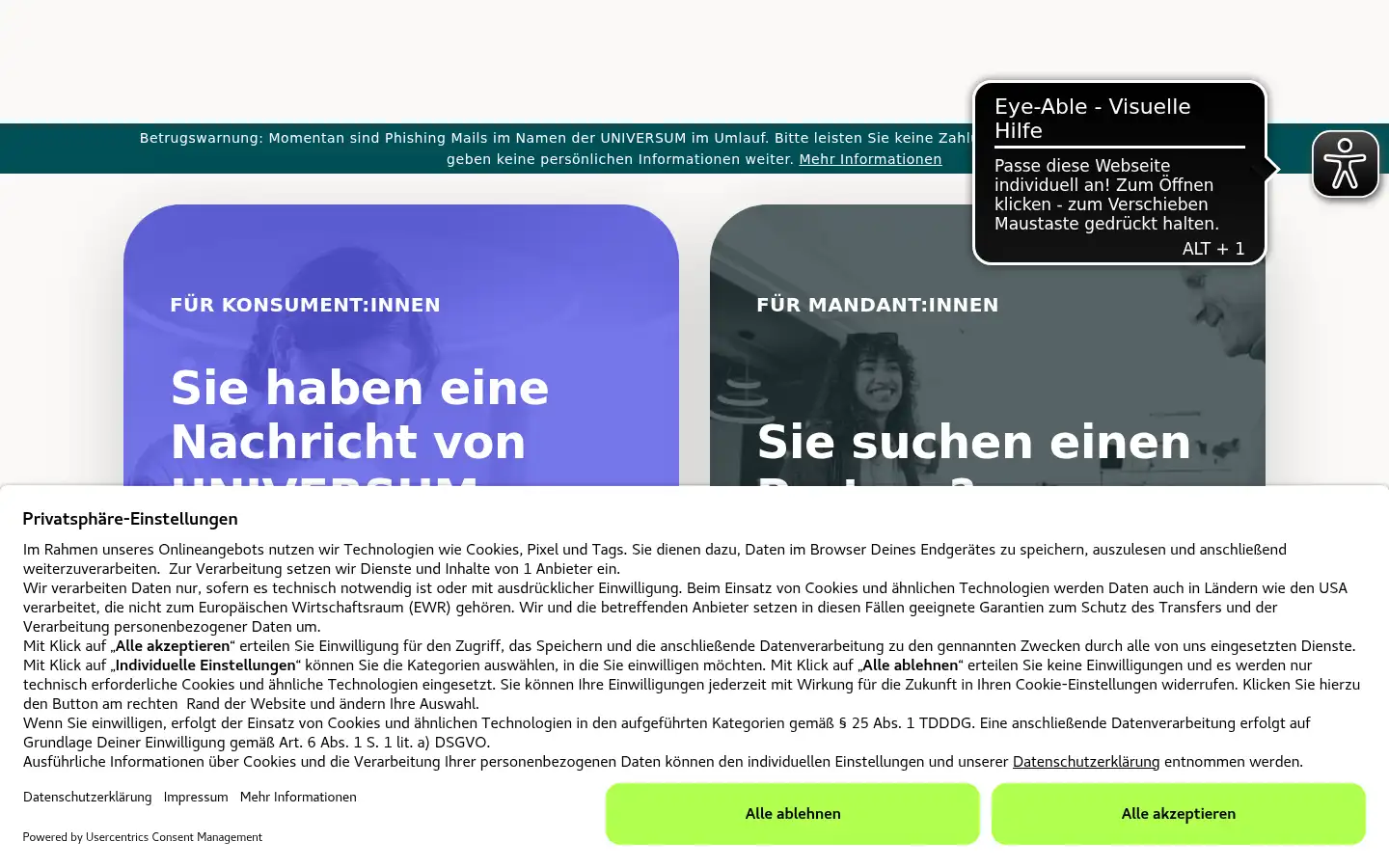 Screenshot of universum-group.de