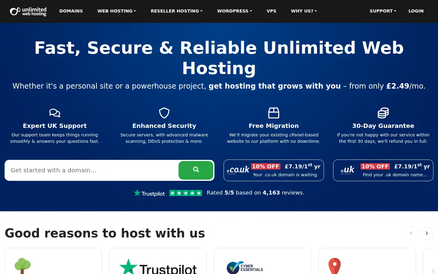 Screenshot of unlimitedwebhosting.co.uk