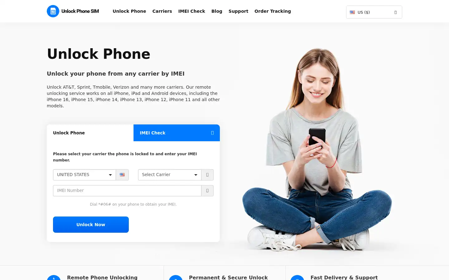 Screenshot of unlockphonesim.com