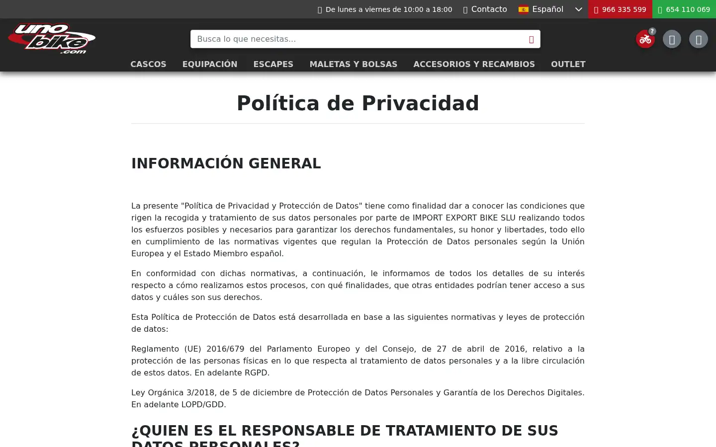 Screenshot of unobike.com