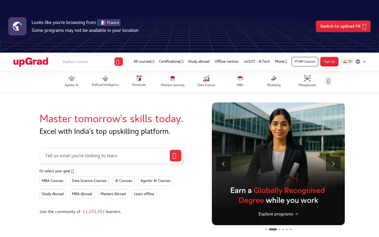 Screenshot of upgrad.com