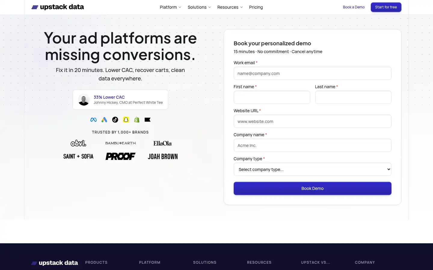 Screenshot of upstackdata.com