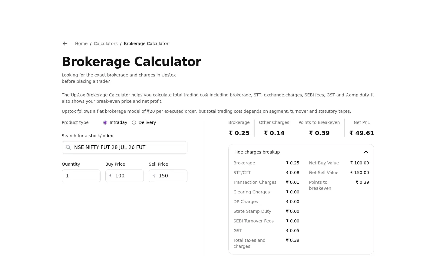 Screenshot of upstox.com
