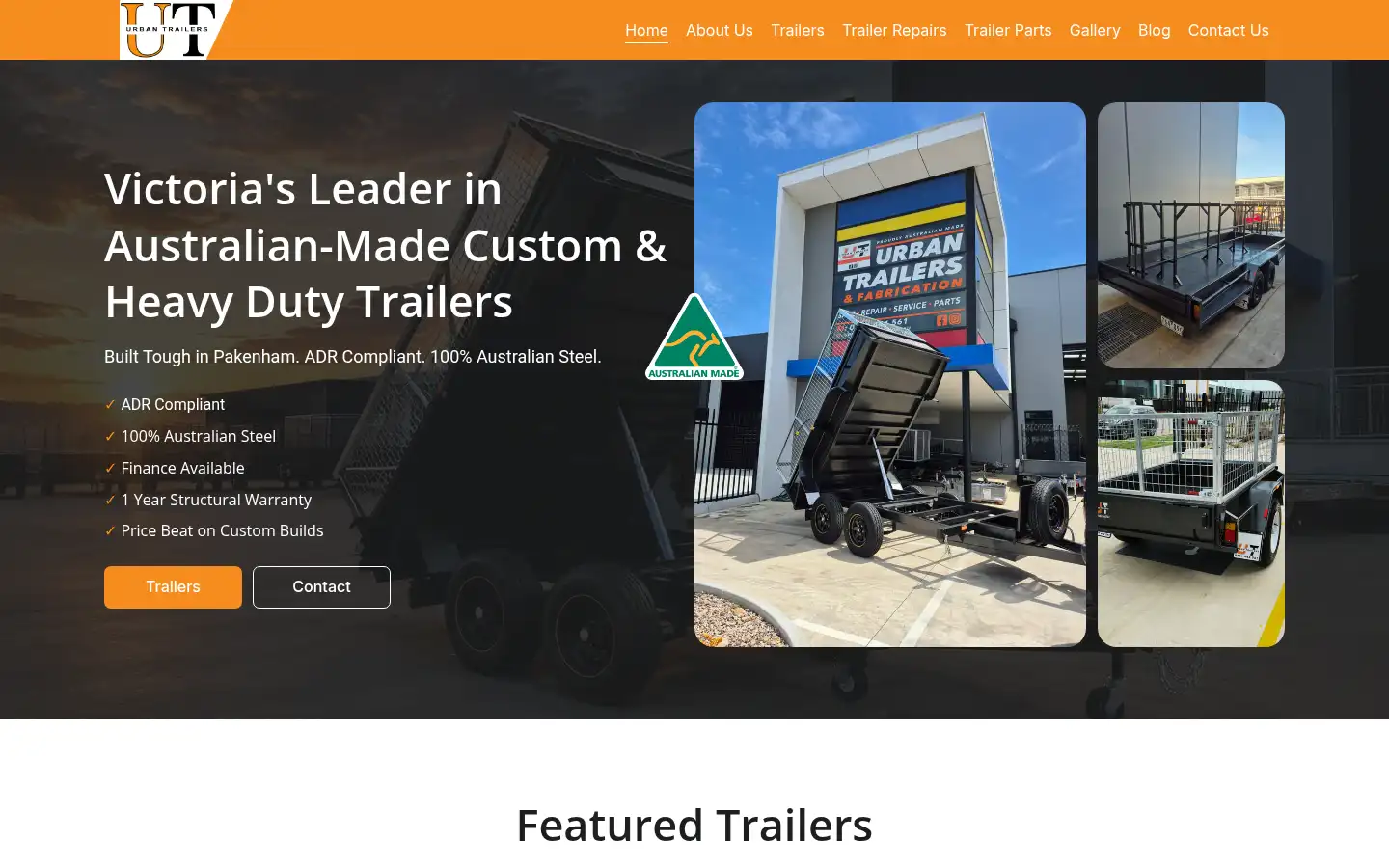 Screenshot of urbantrailers.com.au