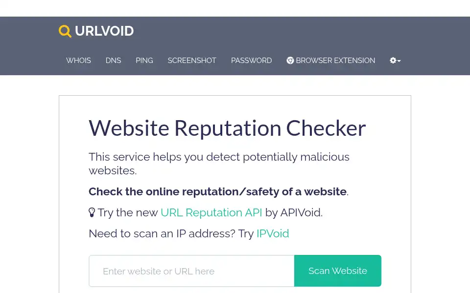 Screenshot of urlvoid.com