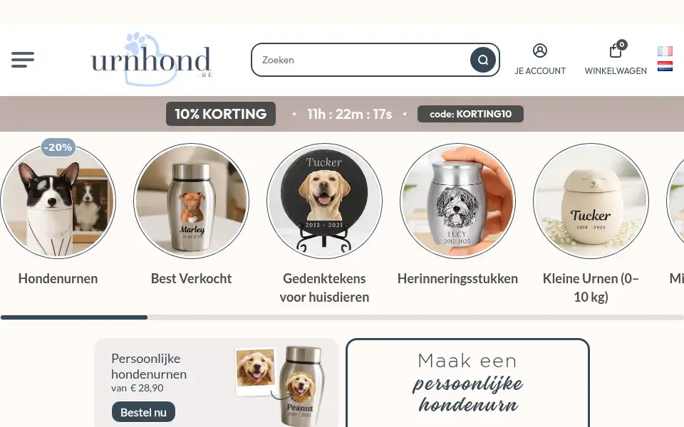 Screenshot of urnhond.be