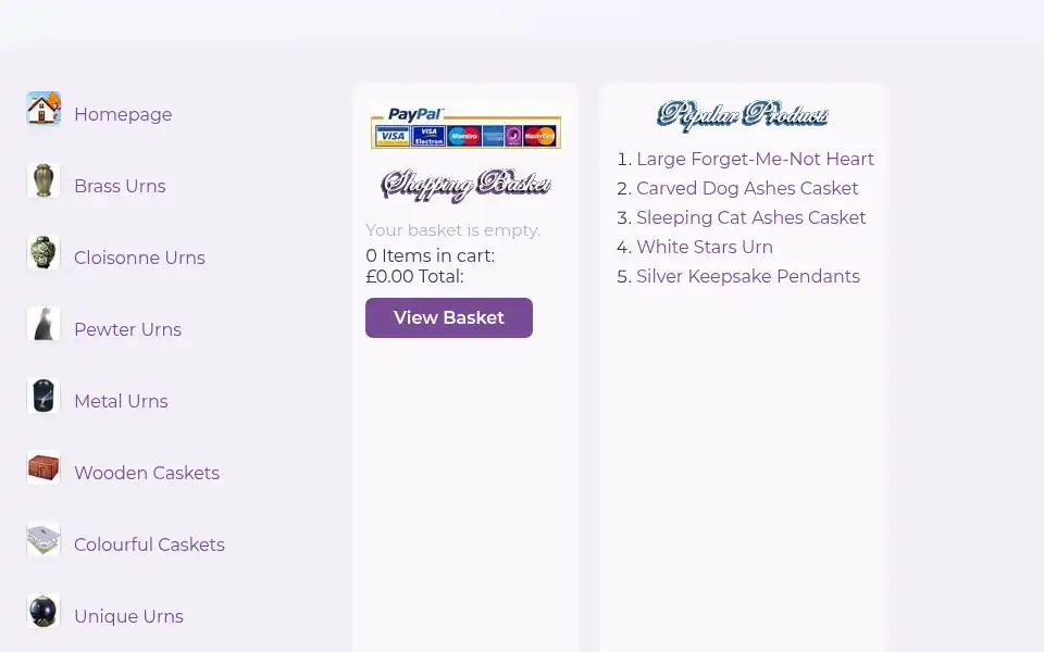 Screenshot of urns-coffins-caskets.co.uk