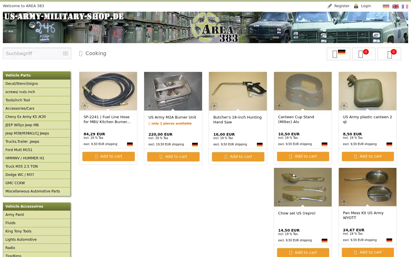 Screenshot of us-army-military-shop.de