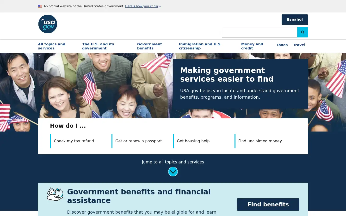 Screenshot of usa.gov