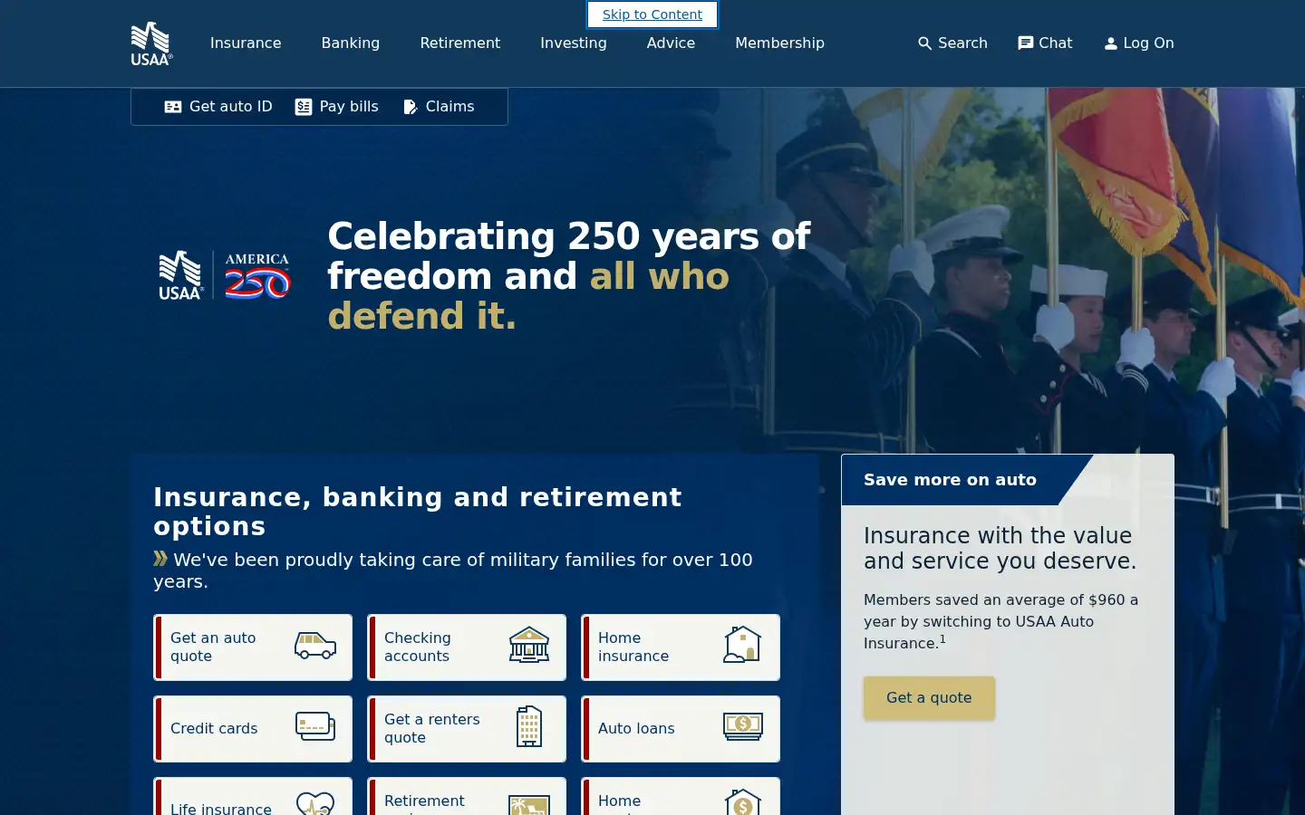 Screenshot of usaa.com