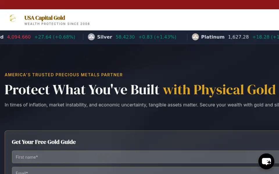 Screenshot of usacapitalgold.com