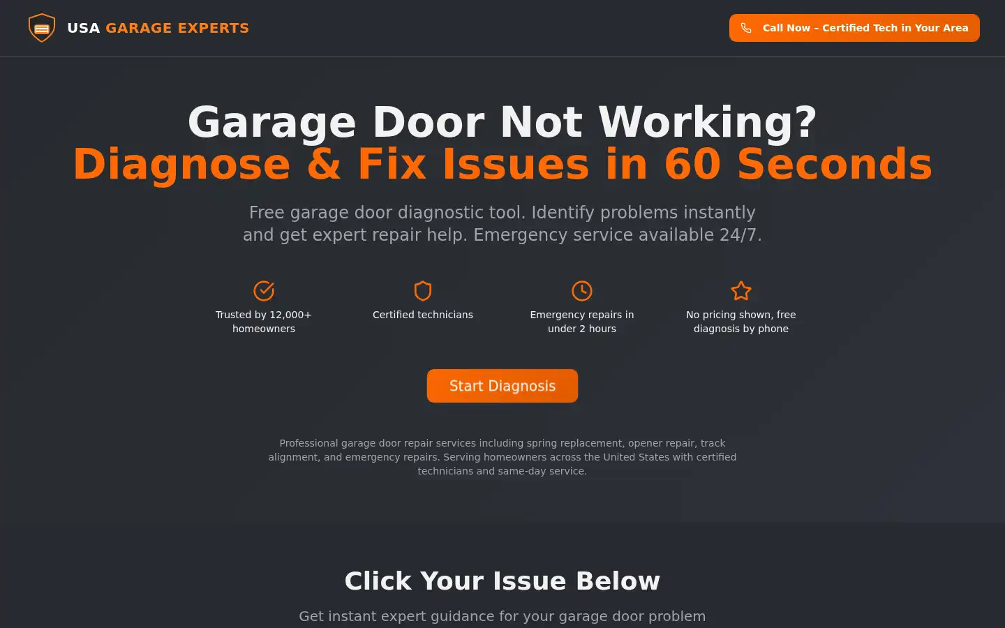 Screenshot of usagarageexperts.com