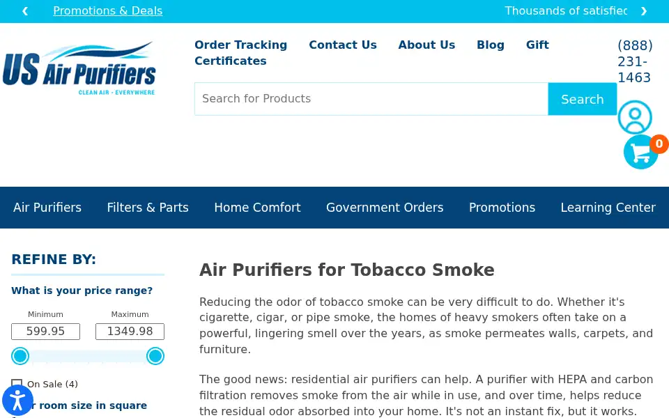 Screenshot of usairpurifiers.com