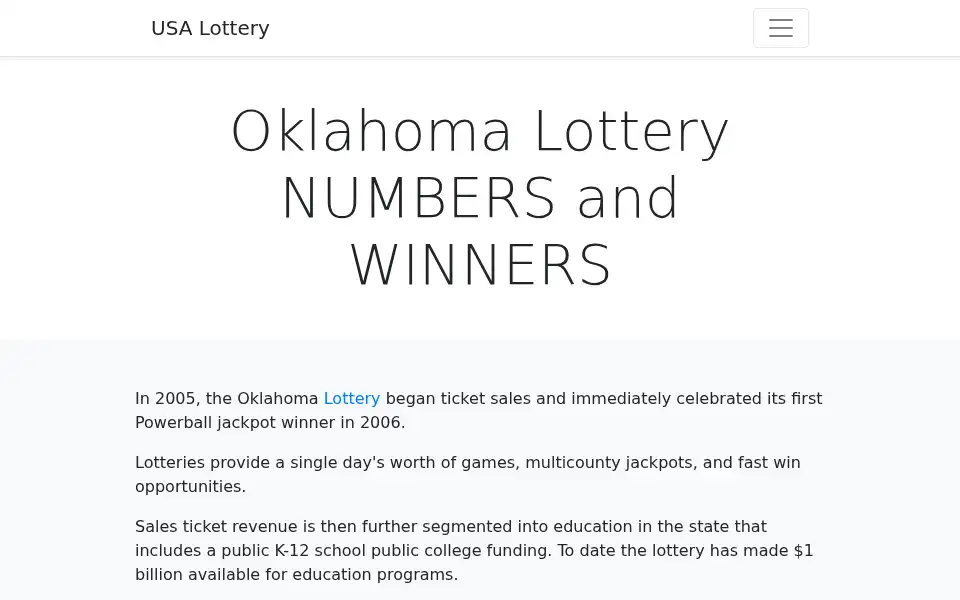 Screenshot of usalotterychecker.com