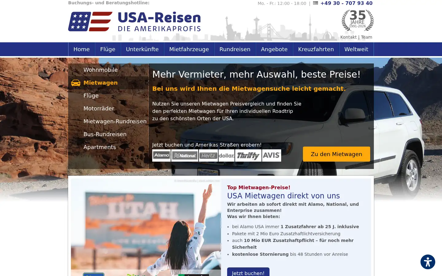 Screenshot of usareisen.de
