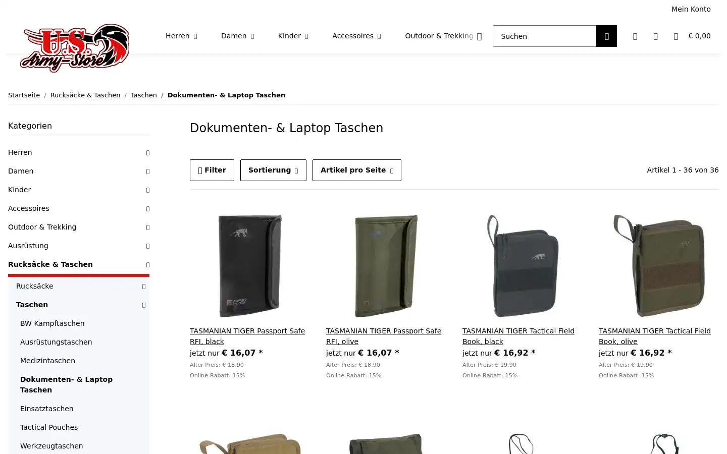 Screenshot of usarmy-store.de