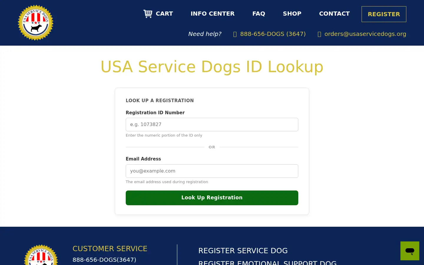 Screenshot of usaservicedogs.org