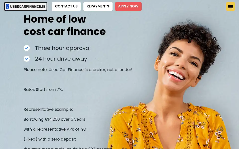 Screenshot of usedcarfinance.ie