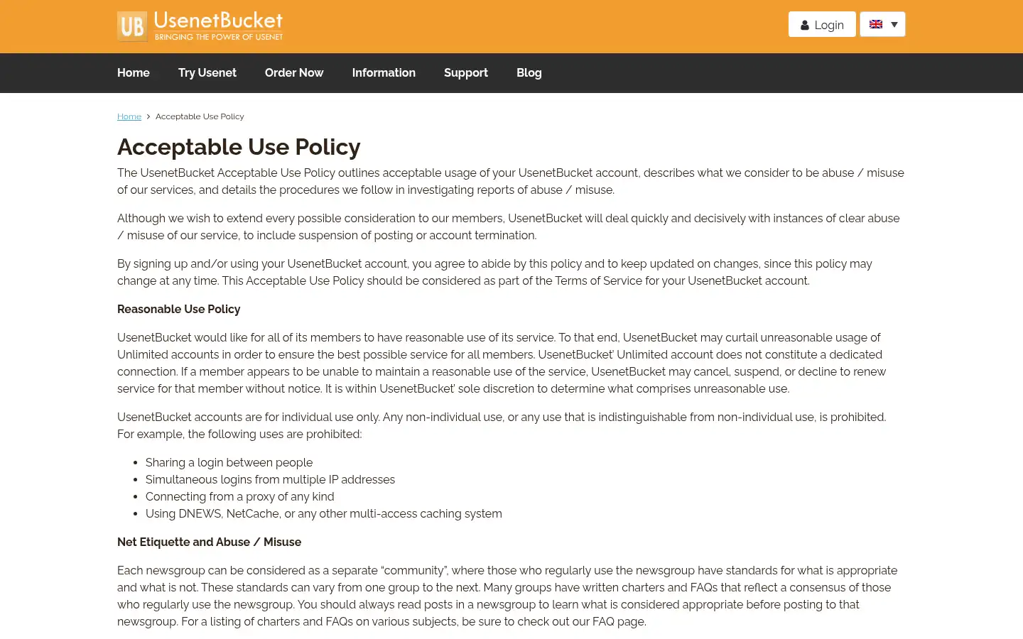 Screenshot of usenetbucket.com