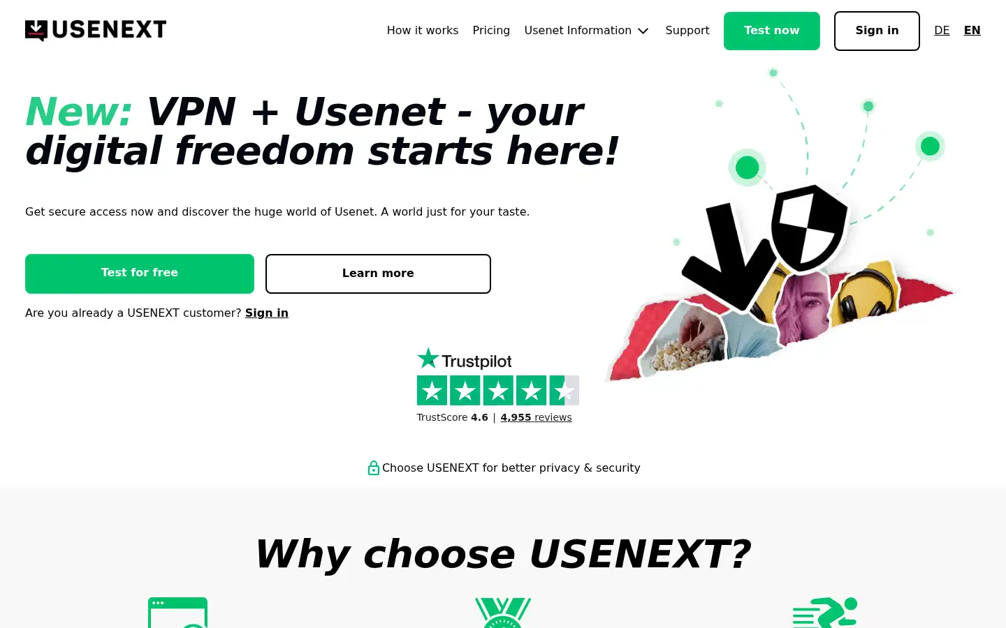 Screenshot of usenext.com