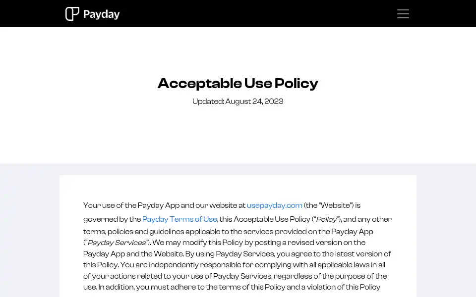Screenshot of usepayday.com