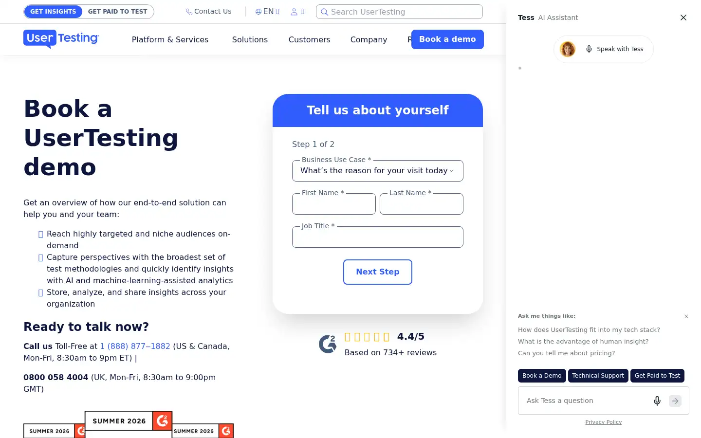 Screenshot of usertesting.com