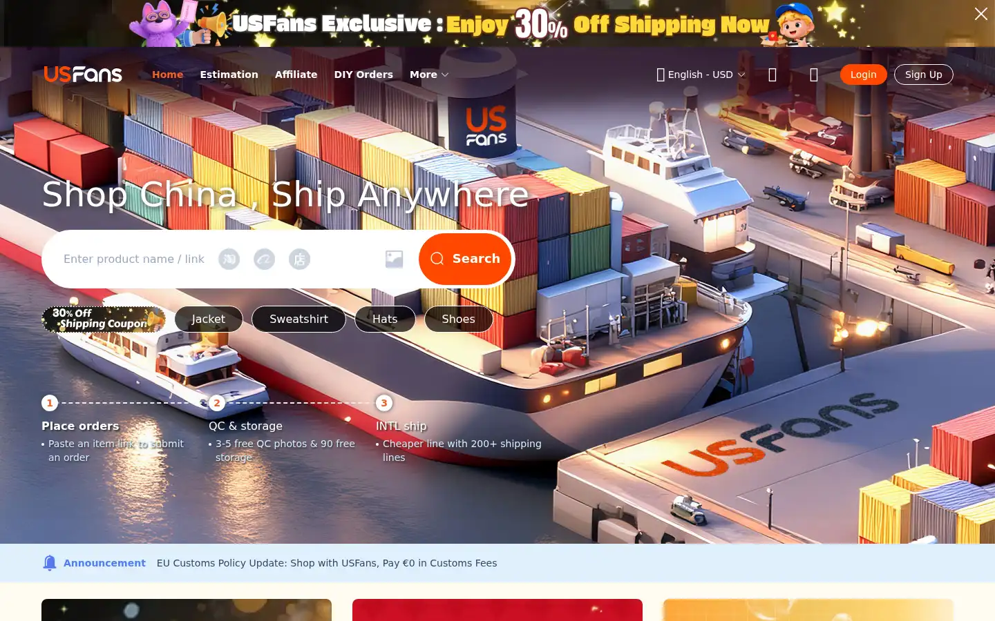 Screenshot of usfans.com