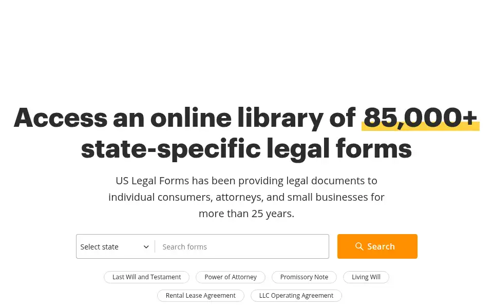 Screenshot of uslegalforms.com
