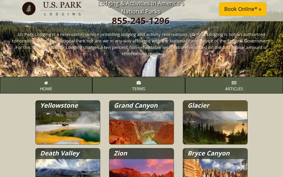 Screenshot of usparklodging.com