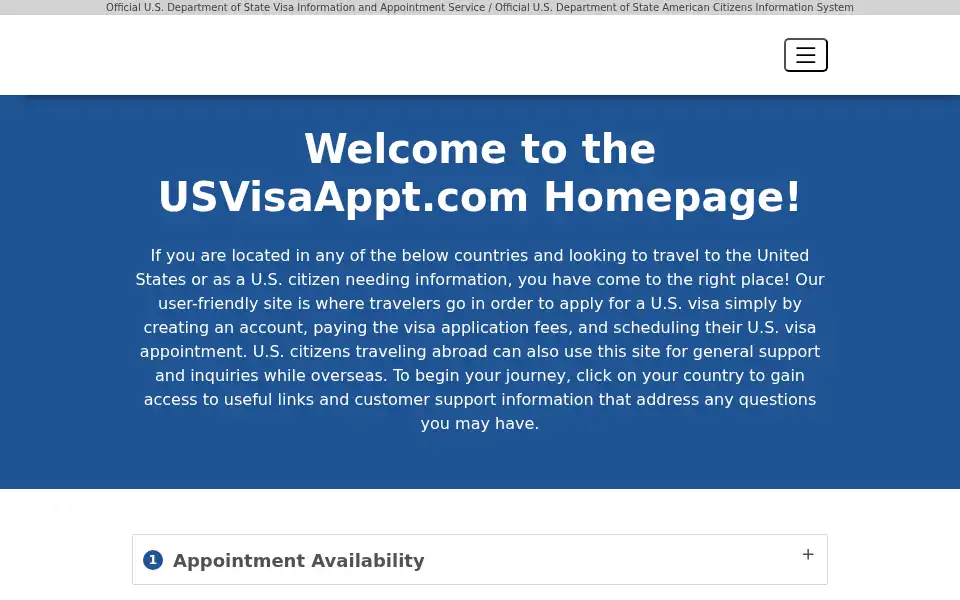 Screenshot of usvisaappt.com