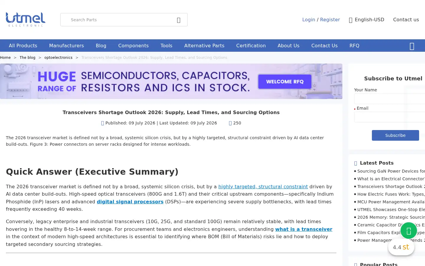 Screenshot of utmel.com