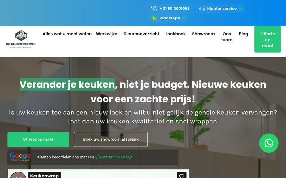 Screenshot of uwkeukenwrappen.nl