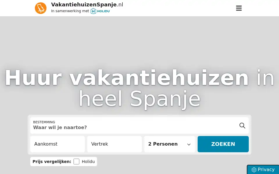 Screenshot of vakantiehuizenspanje.nl