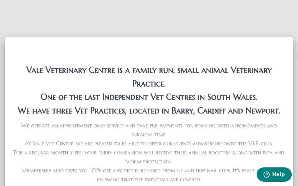Screenshot of valevetcentre.co.uk