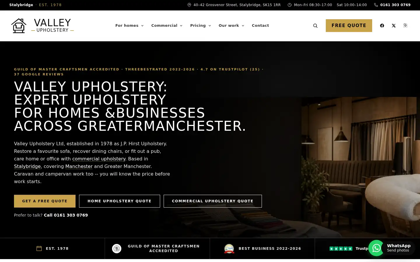 Screenshot of valleyupholstery.co.uk
