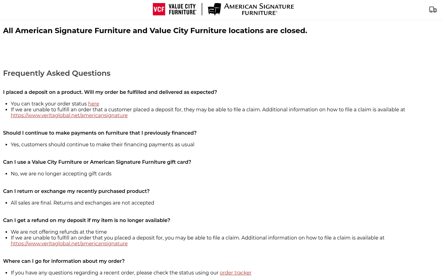 Screenshot of valuecityfurniture.com