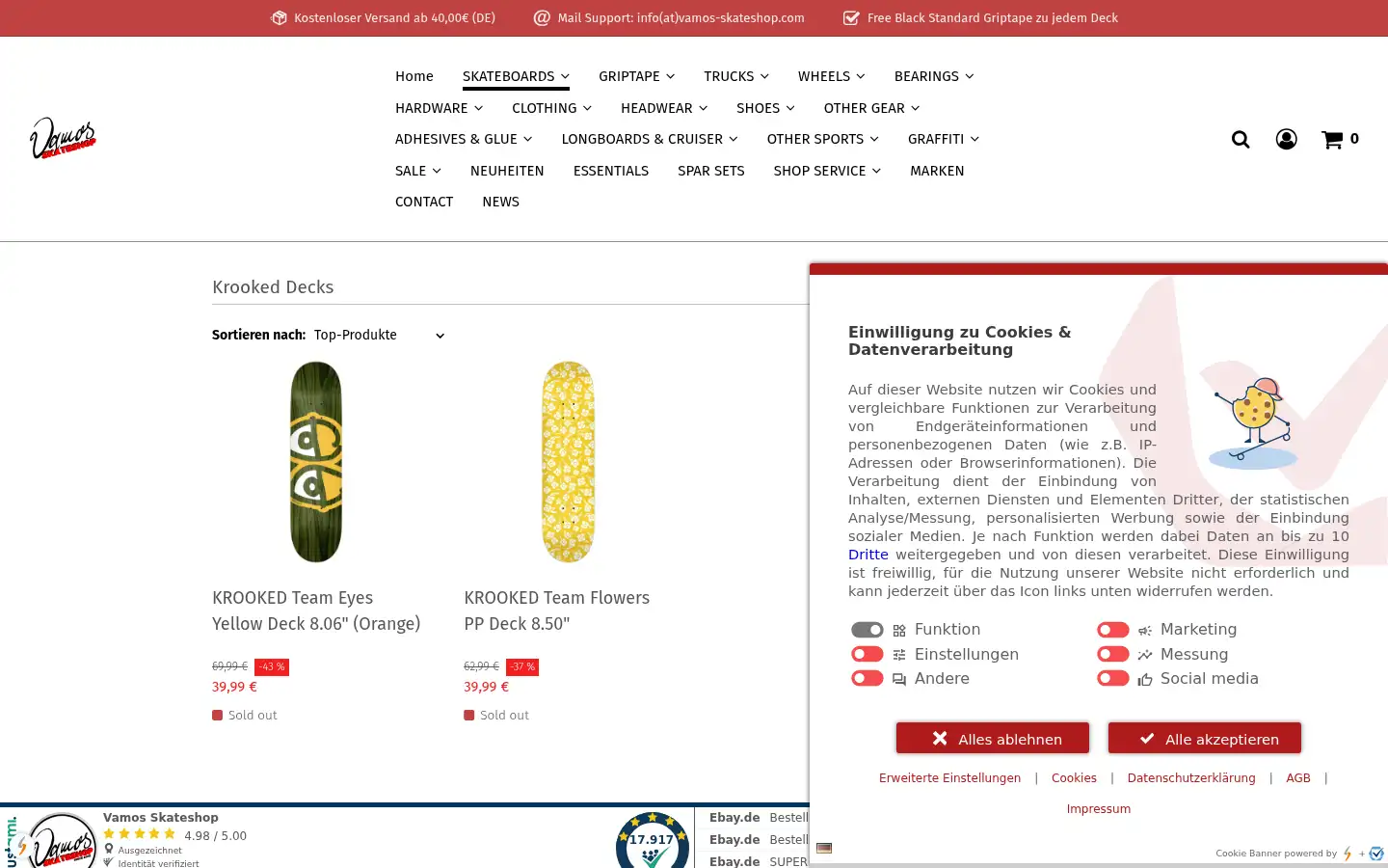 Screenshot of vamos-skateshop.com