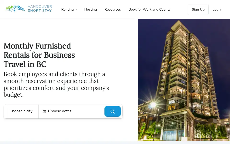 Screenshot of vancouvershortstay.com