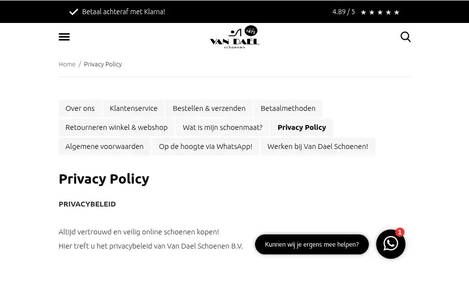 Screenshot of vandaelschoenen.nl