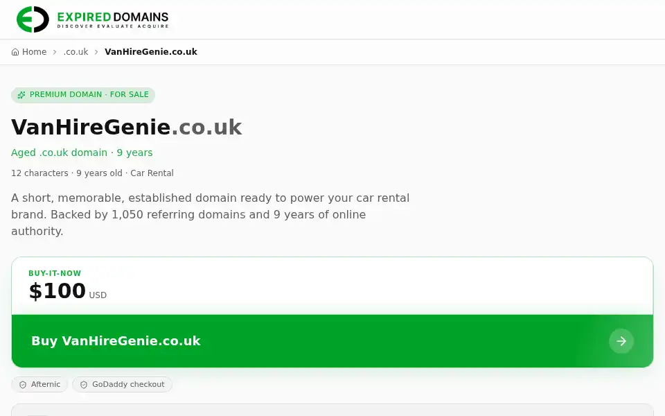 Screenshot of vanhiregenie.co.uk