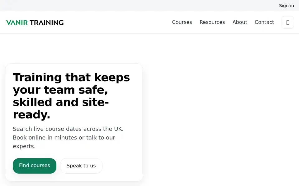Screenshot of vanirtraining.com